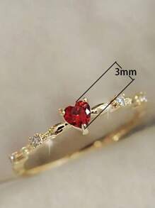 1 pièce Bague avec strass en forme de cœur, style élégant et raffiné. Version coréenne mode, tout-aller, de haute qualité, style luxueux Ins, cadeau idéal pour la St-Valentin, la Fête des Mères, Noël, Nouvel An. Accessoire de choix pour un port quotidien pour les femmes.
