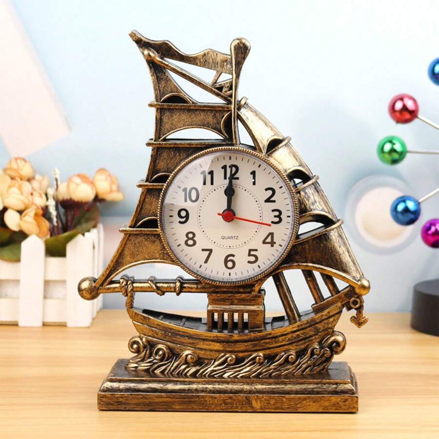 1入創意風車或帆船形鬧鐘,床頭櫃桌站式時鐘,學習學鐘,假日生日禮物（隨機圖案） - 銅色 - 查看 1