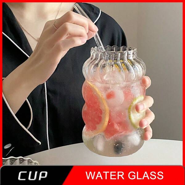 13.7oz/21.1oz/25.3oz Caterpillar Patterned Heat-Resistant Glass Cup, Made Of High Borosilicate Material, Heatproof, Insulated, Apartments Essential, Safe, Cafe Glass Cup, Coffee Mug, Coffee Bar Accessories, Glass Cup (Without Lid And Straw)