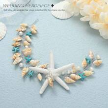 Unicra Starfish Headband SeaShell Hair Vine Pearl Beach Wedding Hair Accessories for Women and Girls - 銀色 - 查看 2