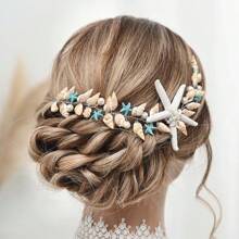 Unicra Starfish Headband SeaShell Hair Vine Pearl Beach Wedding Hair Accessories for Women and Girls - 銀色 - 查看 3
