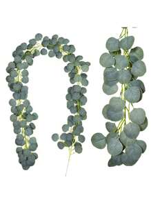 1入組2米人工葉桉藤藤蔓植物花環，用於室內牆面裝飾，適用於家庭婚禮派對拱門餐桌中心裝飾 - 綠色 - 查看 1