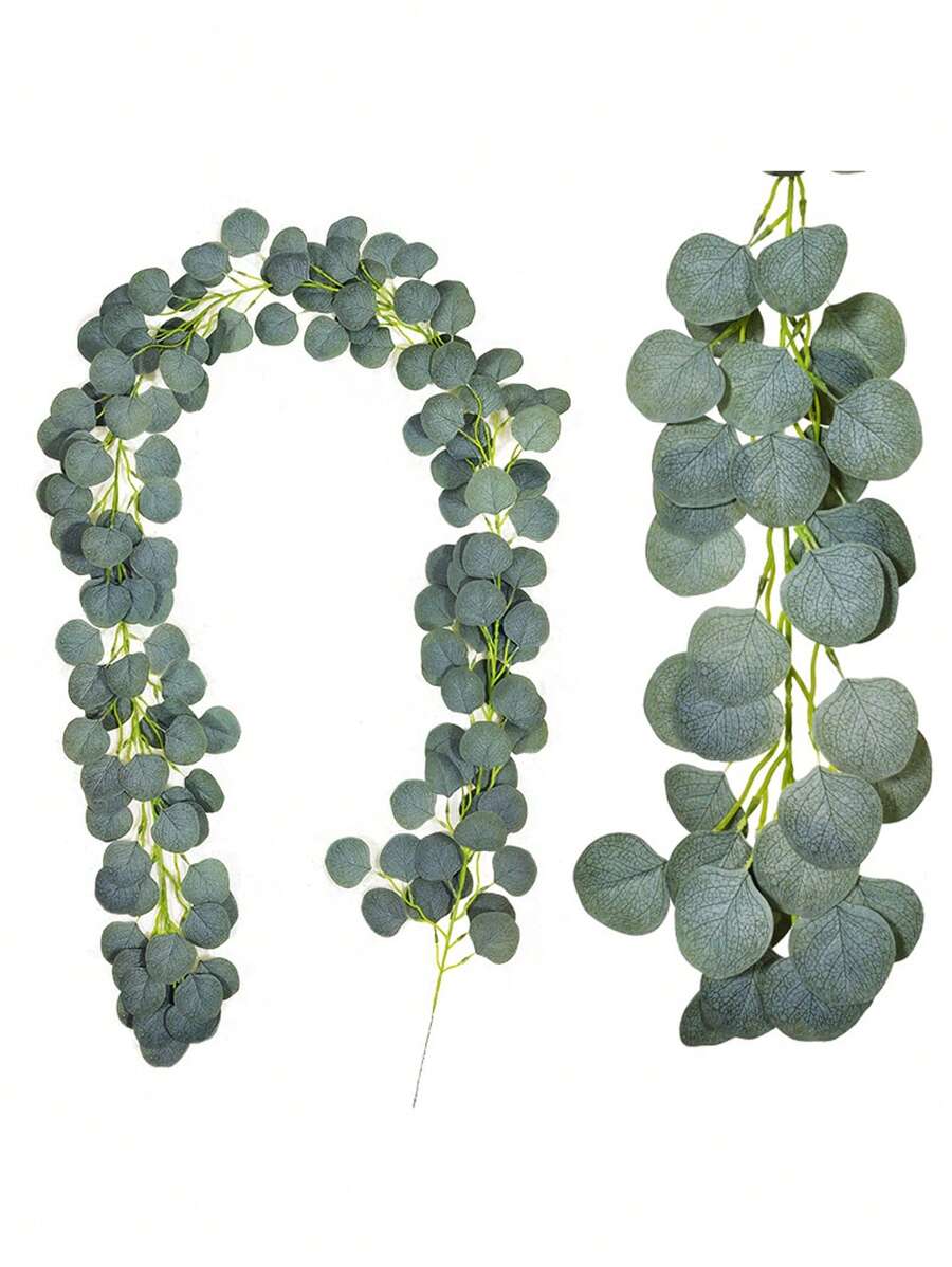 1入組2米人工葉桉藤藤蔓植物花環，用於室內牆面裝飾，適用於家庭婚禮派對拱門餐桌中心裝飾 - 綠色 - 查看 1