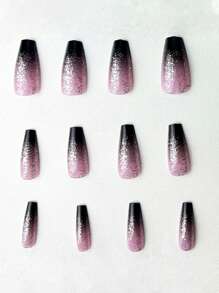 24入組銀河星光紫色粉色長式可拆式假指甲，按壓式裝甲指甲，美甲工具 - 紫色 - 查看 6