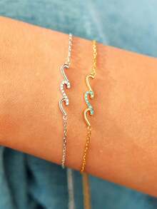 1入簡約時尚的s925純銀波浪設計手鐲,歐美風格適合女性 - 手鍊 - 查看 2