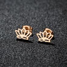 1 对迷你黑莲花耳环，适合女士女孩，波西米亚风格，不锈钢植物花朵耳钉，珠宝首饰 - 金色 - 查看 7