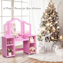 Children's Dressing Table With Four Storage Spaces, Dressing Table With Strong Load-Bearing Capacity, Dressing Table With Removable Triple Mirrors, Dressing Table For 3-8 Year Old Children, Color Selection (Pink), Gift For Children - Pink - View 2