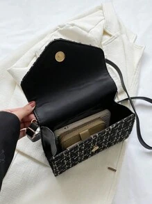 Fashionable Color Block Flap Mini Crossbody Bag - Black - View 6