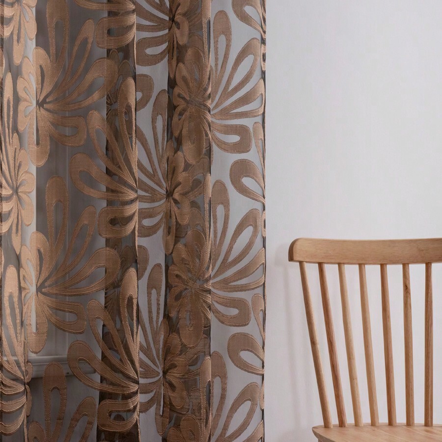 1pc Jacquard Sheer Curtains For Home Decor With Floral Pattern, Suitable For Living Room