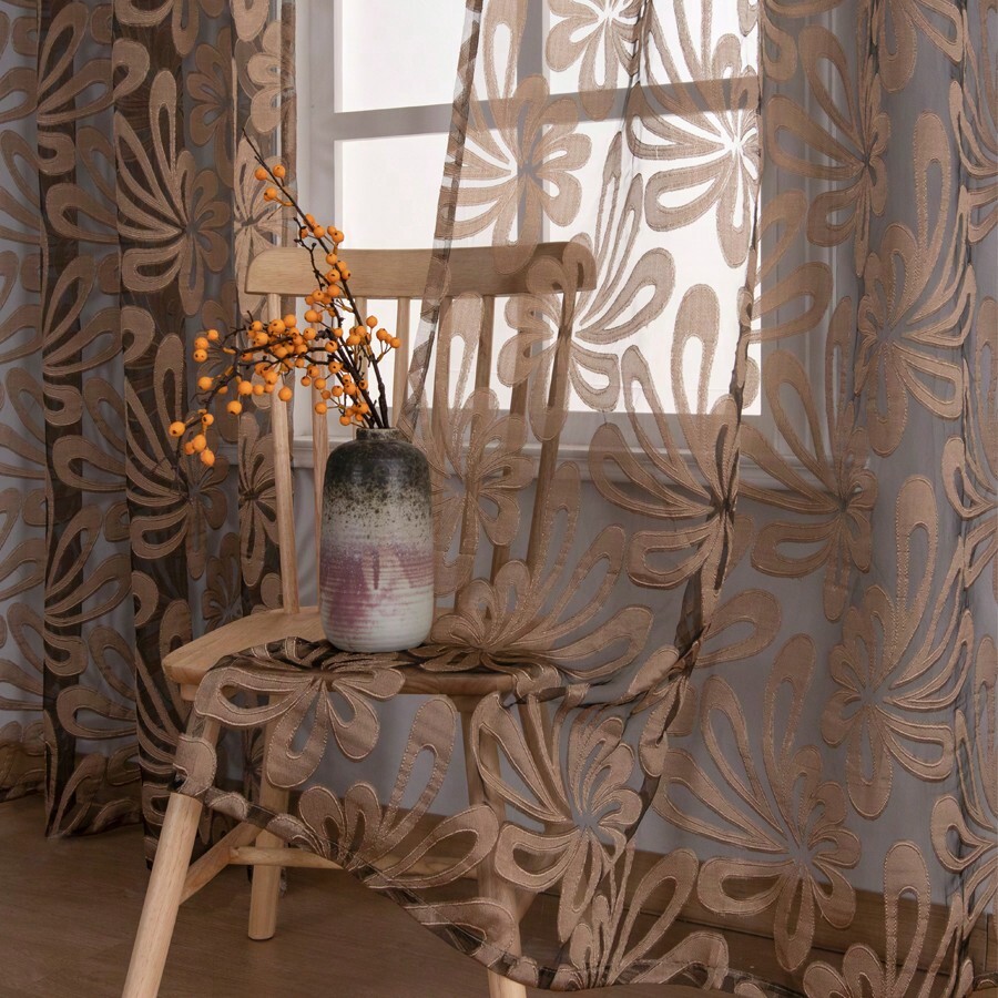 1pc Jacquard Sheer Curtains For Home Decor With Floral Pattern, Suitable For Living Room