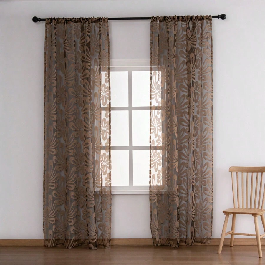 1pc Jacquard Sheer Curtains For Home Decor With Floral Pattern, Suitable For Living Room