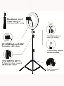 1pc Selfie Ring Light With Tripod Stand, 12 Inch Ring Light With Tripod Stand & Flexible Phone Holder, Adjustable Led Light Stand, For Photo Studio Flash, Makeup Conference, Group Selfie, Live Broadcast - Black - View 6