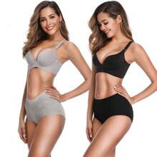 2 piezas Calzones Algodón Mujer Top Cintura Alta Sin Muffin Dama - Azul - Ver 7