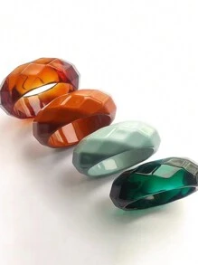 歐美時尚大拐面彩色誇張亞克力手鍊,特殊形狀幾何立體復古糖果色彩,法式寬紋理,海灘元素手工裝飾,適用於日常配戴 - 咖啡 - 查看 6