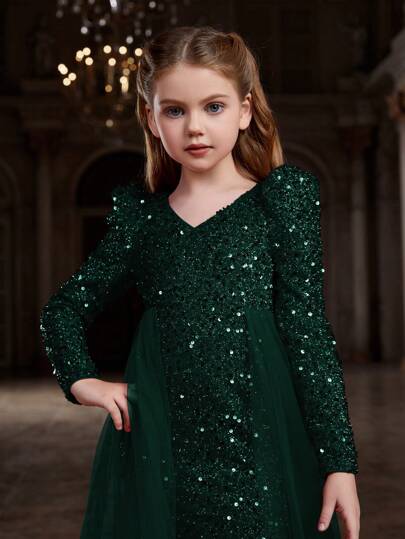 Tween Girl Sparkling Mermaid Prom Dress With Mesh Contrast At Waist