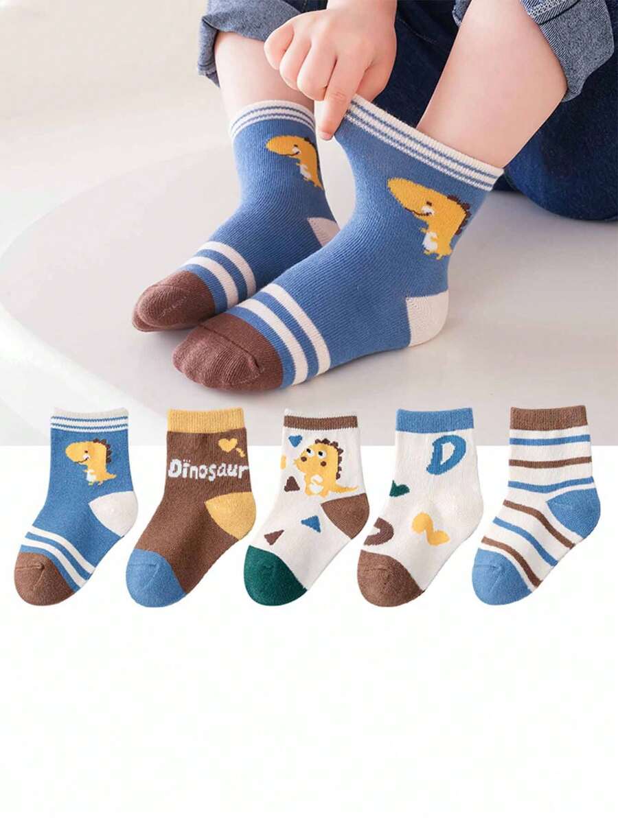 5 cặp Em bé Đồ họa khủng long Vớ giữa bắp chân , Dễ thương Dài Vớ - Nhiều màu - Xem 1