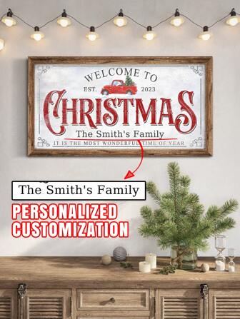 1PC Custom Canvas Wall Art Welcome Sign Family Name, Holiday Season Welcome Sign, Celebration Wall Decor Farmhouse, Home Decoration Frameless Canvas Art Multi-Functional, Reusable, Ornamental Exquisite, Stylish, Fashionable, Adorable, Colorful, Vintage Custom, Unique Ideal Gifts For Him Her, Boyfriend, Girlfriend, Pets For Anniversaries, For Valentine's Day, For Birthdays, For Children's Day, For Father's Day, For Graduation, For Weddings, For Housewarming Living Room, Bedroom, Office, Tea Room, Home, Dining Room