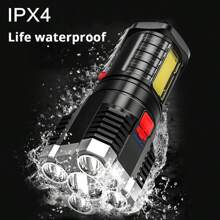 1pc 5-core Led High-power Flashlight Portable Outdoor Power Bank Multifunctional Cob Side Light Flashlight Super Large Capacity Battery - White - View 6