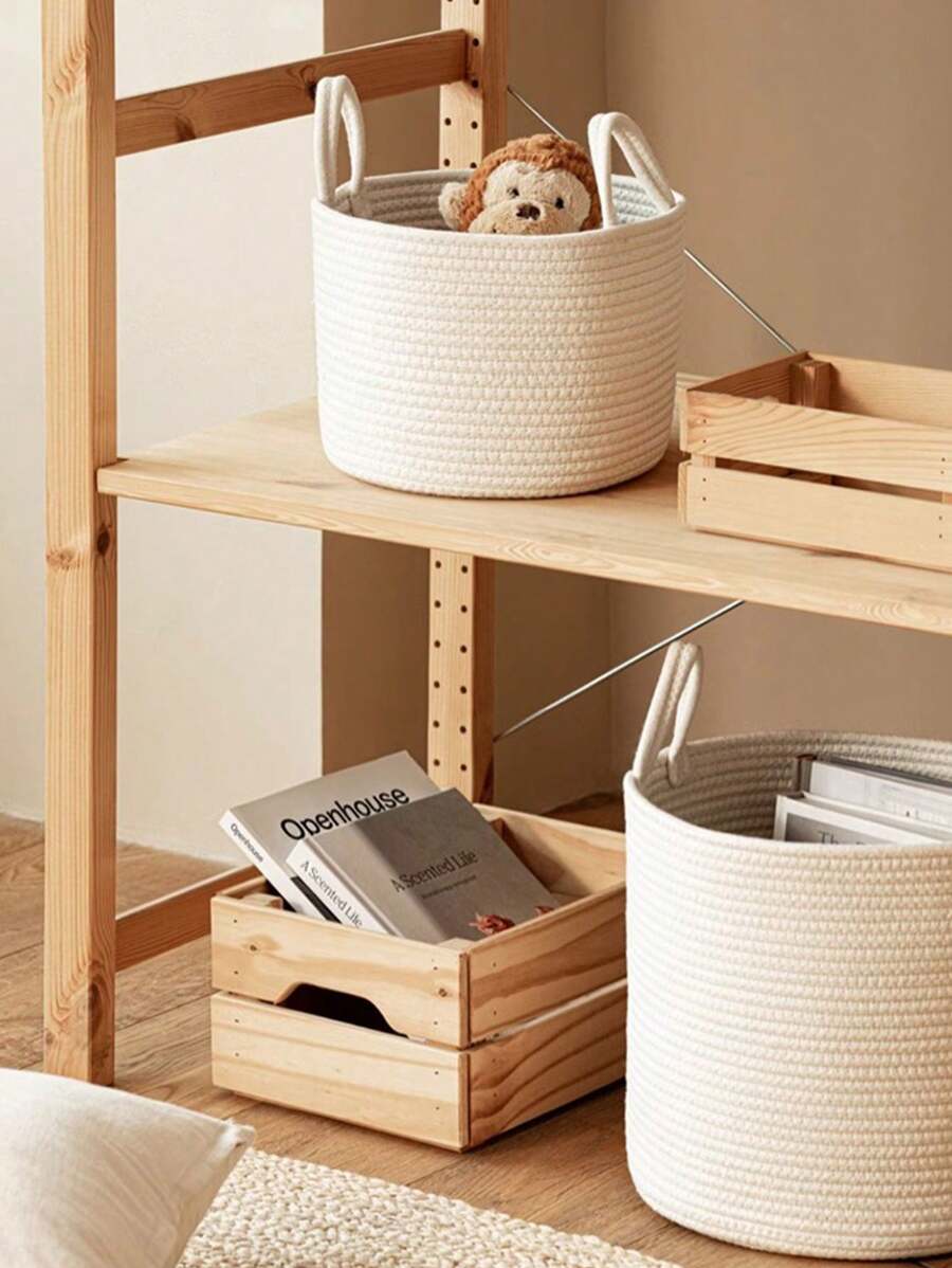 Modern Simple White Woven Laundry Basket With Handles, Available In 3