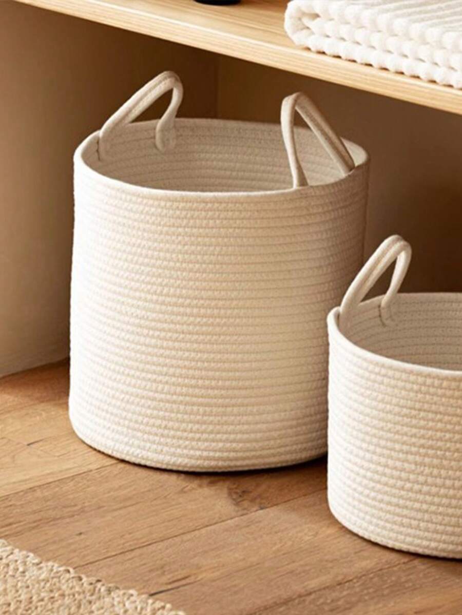 Modern Simple White Woven Laundry Basket With Handles, Available In 3