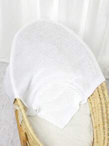 1入實色編織嬰兒包被,適用於新生兒,推車罩 - 白色 - 查看 2