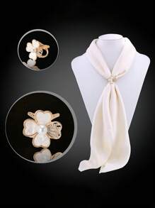 1pc Ladies' Luxurious Style Silk Scarf Clip With Diamonds, Gold/silver, Perfect For Daily Wear And Parties - Multicolor - View 1