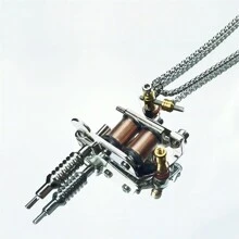 1pc Rap & Hip Hop Jewelry Creative Design Tattoo Machine Simulation Model Pendant Gothic Punk Rock Sweater Chain Necklace For Men With 70cm Chain - Silver - View 1