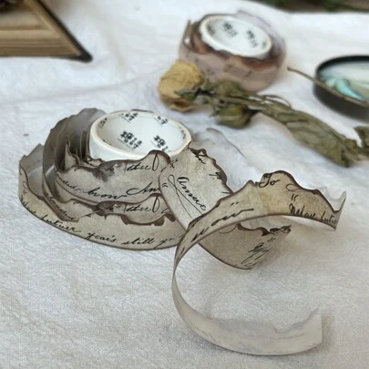 复古和纸胶带，手稿系列装饰胶带，具有烧焦工艺、不对称边缘、磨损效果，适用于 DIY 剪贴簿、日记和手工制作