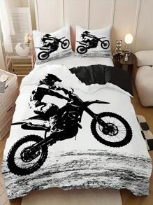 3pcs Motorcycle Print Polyester Comforter Cover Set (1 Comforter Cover + 2 Pillowcase), Soft And Breathable Bedding Set For Bedroom Dorm Room