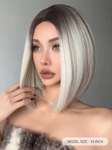 女性用漸層白金色中短直髮,短款直髮波波頭假髮 - 彩色 - 查看 4