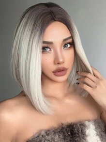 女性用漸層白金色中短直髮,短款直髮波波頭假髮 - 彩色 - 查看 3