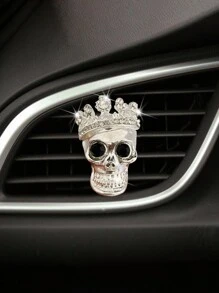 1個黑色復古金屬汽車通風口夾裝飾帶有鑲嵌水晶頭骨設計的汽車香水 - 黑色 - 查看 4