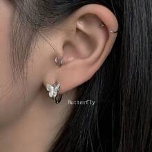 1 对时尚闪光蝴蝶耳钩，女士仙女和森系风格独特设计魅力耳环适合日常佩戴 - 蝴蝶耳圈一對 - 查看 1