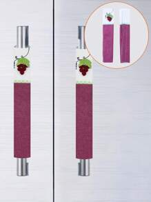 1 Pair Handmade Fabric Double Door Refrigerator Handle Covers, Thickened Warm Extended Handle Gloves - Purple - View 1