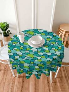 1 件抽象手繪綠色波浪圖案桌布,圓形印花防水桌布適合家庭聚會、野餐、廚房和餐廳餐桌裝飾、咖啡桌套、耐用桌布墊 - 彩色 - 查看 5