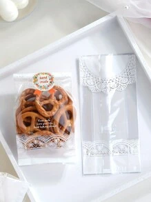 50 件 7*3*15 公分小尺寸蕾絲印花透明包裝袋,烘焙用透明塑膠餅乾袋,生日婚禮假期家庭聚會零食禮品包裝用品