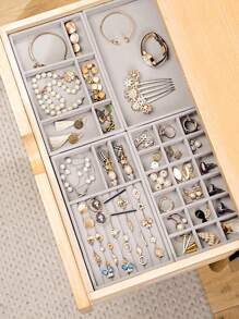 4 件/包灰色珠寶收納盒,帶有天鵝絨內襯抽屜和隔層,可存放戒指、耳環、項鍊展示 - 灰色 - 查看 2