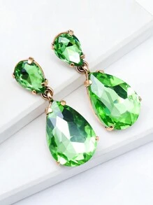juran 1pair Glass Teardrop Rhinestone Earrings - Mint Green - View 4