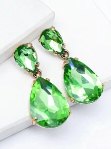 juran 1pair Glass Teardrop Rhinestone Earrings - Mint Green - View 1
