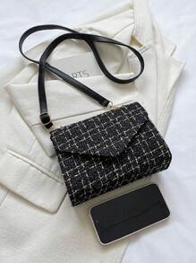 Fashionable Color Block Flap Mini Crossbody Bag - Black - View 5