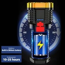 1pc 5-core Led High-power Flashlight Portable Outdoor Power Bank Multifunctional Cob Side Light Flashlight Super Large Capacity Battery - White - View 8