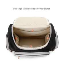 1pc Diaper Bag Backpack With Portable Insulation Bottle Bag And Stroller Strap, Lightweight Waterproof Polyester Material, Large Unisex Black & White Woven Baby Bag, Multifunctional Travel Backpack Suitable For Mom And Dad - Black and White - View 8