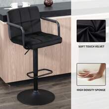 Fumahaus 30" Velvet Bar Stool Set Of 2  Swivel Adjustable Height Comfortable Bar Stools For Kitchen Island Dining Room Home Decor - 黑與白 - 查看 2
