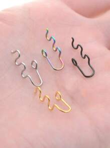 4入組蛇形式假鼻環,夾式耳罩,無需穿孔,可彎曲20g不銹鋼,0.8mm線徑,時尚女性休閒人造穿孔身體飾品