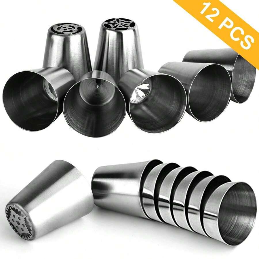 47 Pcs Russian Piping Tips Set, 12 Flower Frosting Nozzles Icing Tips