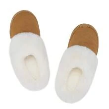 NineCiFun Men and women's home plush lining with suede upper, rubber sole slippers for warmth and comfort, thick sole indoor and outdoor slippers - 驼色棕底 - 查看 7