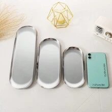 1个430不锈钢椭圆形镜面托盘，银色桌面收纳托盘，金属托盘，适用于化妆品和珠宝，返校季、房间装饰 - 銀色 - 查看 6