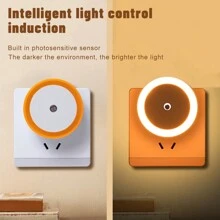 1 件白色圓形光環 Led 感應夜燈,附光控,插入式光源,節能燈,適用於臥室、床頭、環境照明 - 白色 - 查看 8