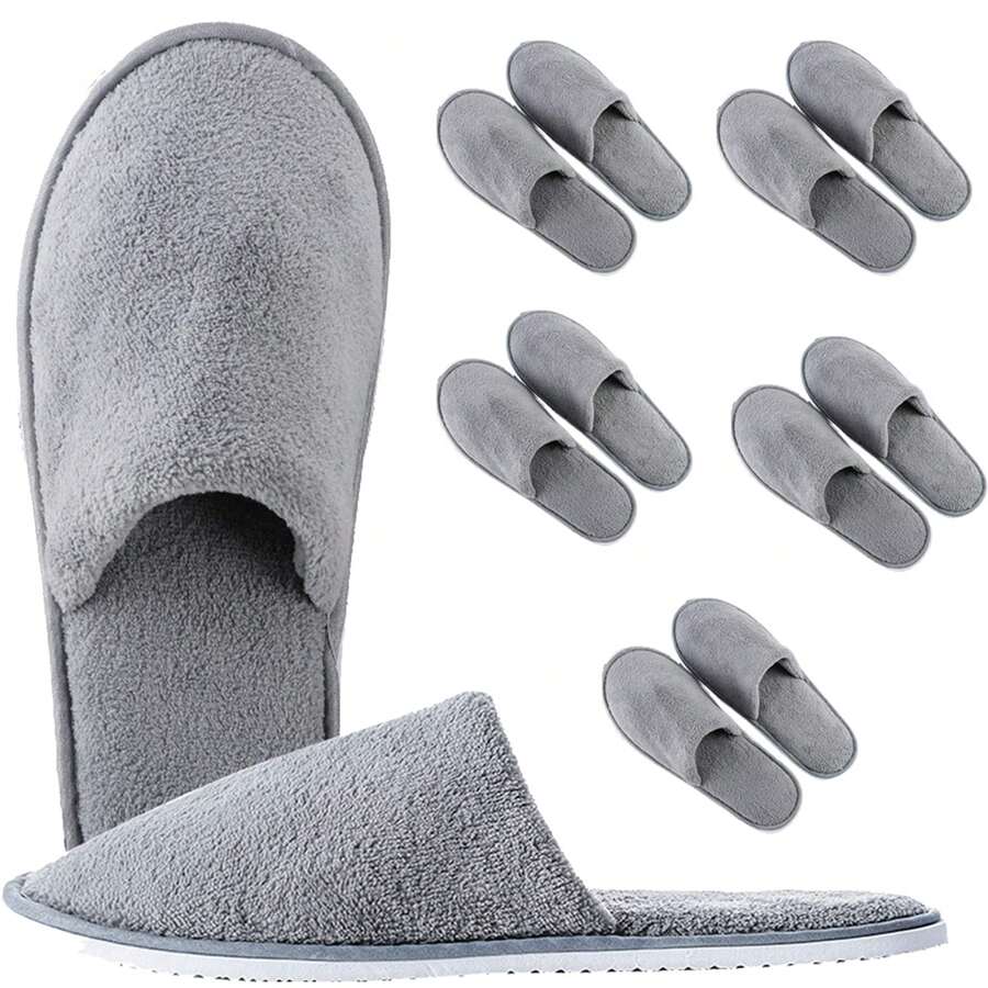 Spa Slippers,6 Pares de Pantuflas de SPA con Punta Cerrada,Sin Deslizamiento Pantuflas de Hotel Desechables para Pantuflas de Casa para Hombres Aptas para Huéspedes,Baño,Dormitorio,Viaje,Casa,Interior - Gris - Ver 1