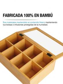 Casa Litus Caja Organizadora para Té Fabricada 100% con Madera de Bambú, 8 Compartimentos, Diseño Minimalista, Compacto y Multifuncional, Caja de Almacenamiento para Tisanas